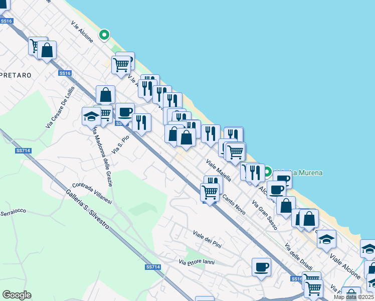 map of restaurants, bars, coffee shops, grocery stores, and more near 2D Via Monte Corno in Francavilla al Mare