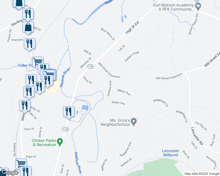 map of restaurants, bars, coffee shops, grocery stores, and more near 5 Gorham Avenue in Clinton