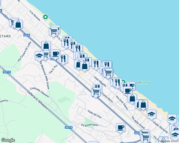map of restaurants, bars, coffee shops, grocery stores, and more near 22 Viale Maiella in Francavilla al Mare
