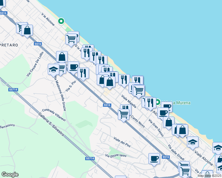 map of restaurants, bars, coffee shops, grocery stores, and more near 2D Via Monte Corno in Francavilla al Mare