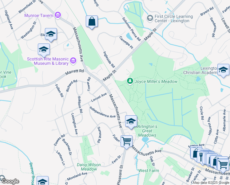 map of restaurants, bars, coffee shops, grocery stores, and more near 22 Spencer Street in Lexington