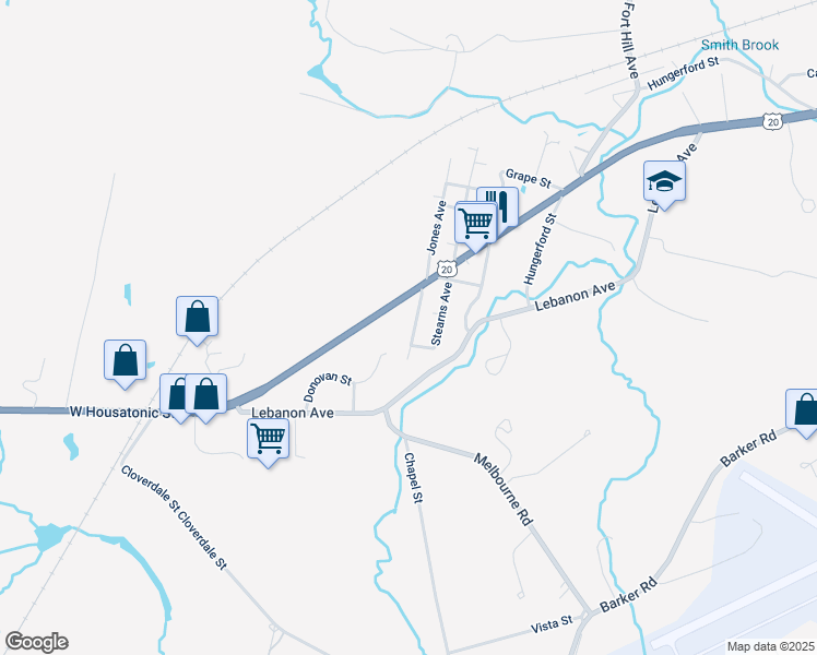 map of restaurants, bars, coffee shops, grocery stores, and more near 6 Jones Avenue in Pittsfield