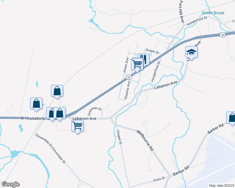 map of restaurants, bars, coffee shops, grocery stores, and more near 6 Jones Avenue in Pittsfield