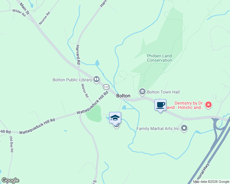 map of restaurants, bars, coffee shops, grocery stores, and more near 709 Main Street in Bolton