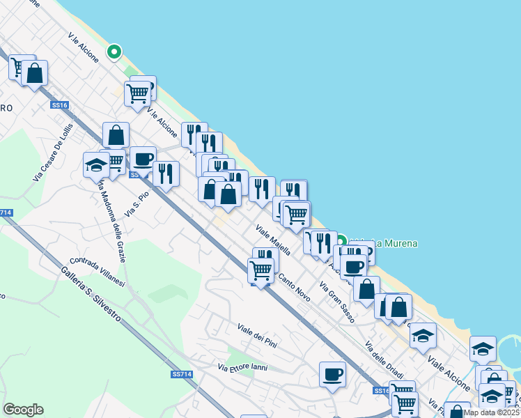 map of restaurants, bars, coffee shops, grocery stores, and more near Viale Alcyone in Francavilla Al Mare