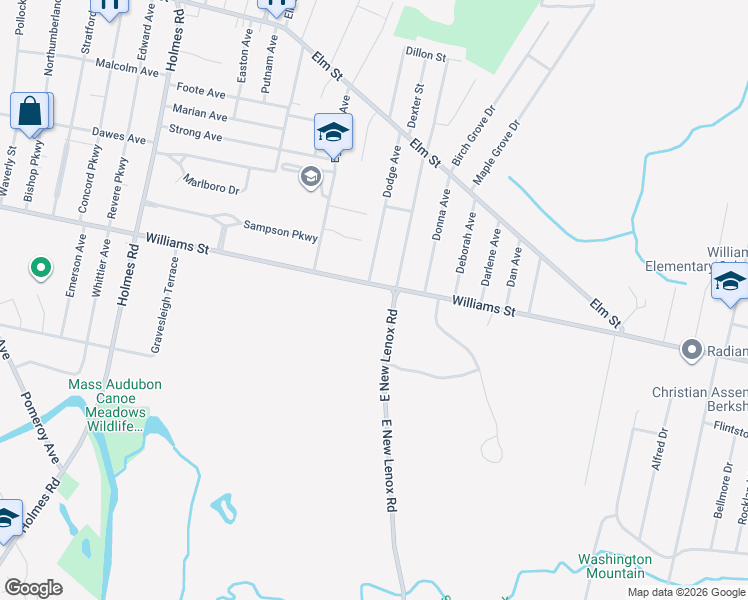 map of restaurants, bars, coffee shops, grocery stores, and more near 434 Williams Street in Pittsfield