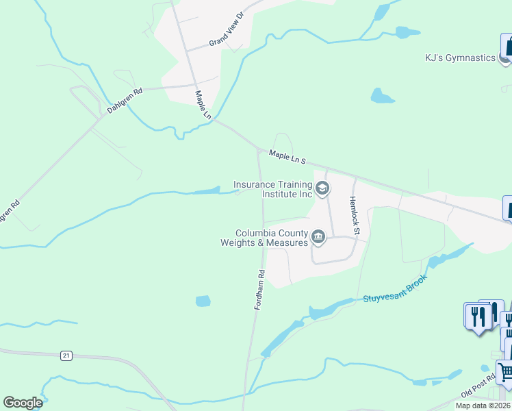 map of restaurants, bars, coffee shops, grocery stores, and more near 180-186 Fordham Road in Valatie