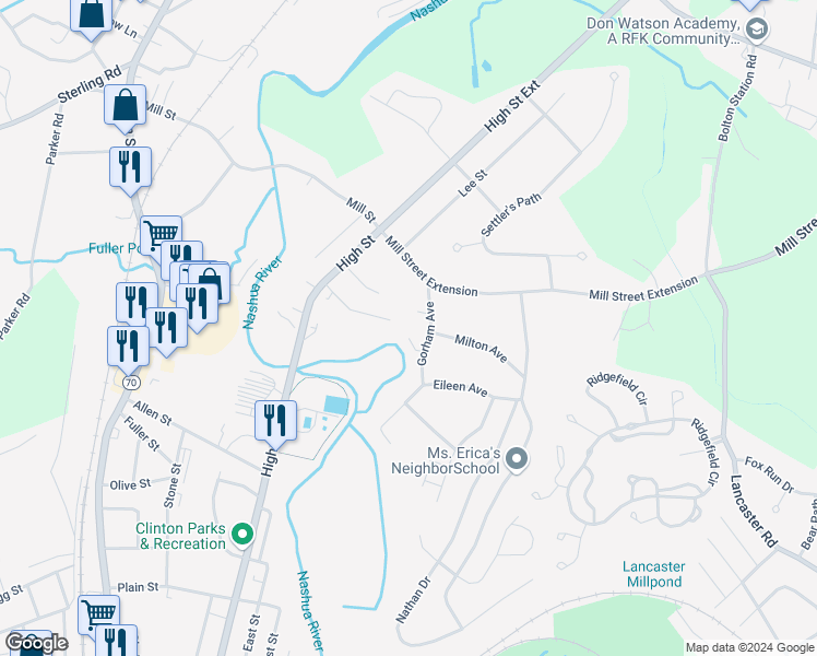 map of restaurants, bars, coffee shops, grocery stores, and more near 7 Gorham Avenue in Clinton