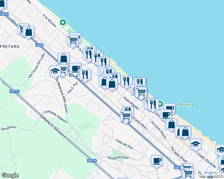 map of restaurants, bars, coffee shops, grocery stores, and more near 2D Via Monte Corno in Francavilla al Mare
