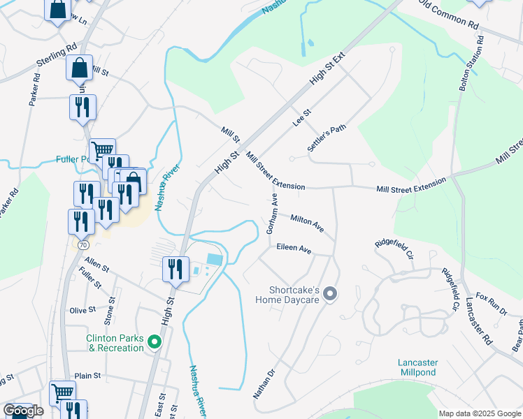 map of restaurants, bars, coffee shops, grocery stores, and more near 7 Gorham Avenue in Clinton