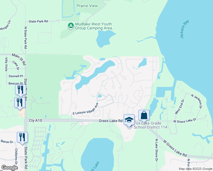 map of restaurants, bars, coffee shops, grocery stores, and more near 7402 Dunwood Court in Fox Lake