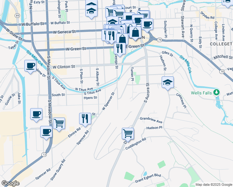 map of restaurants, bars, coffee shops, grocery stores, and more near 506 South Cayuga Street in Ithaca