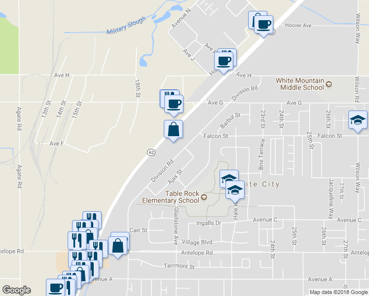 map of restaurants, bars, coffee shops, grocery stores, and more near 8070 Division Road in White City