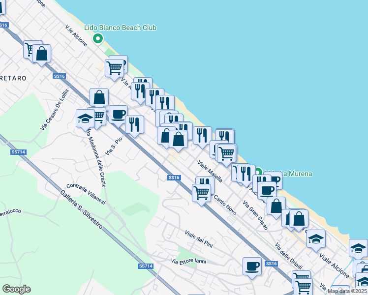 map of restaurants, bars, coffee shops, grocery stores, and more near 22 Viale Maiella in Francavilla al Mare