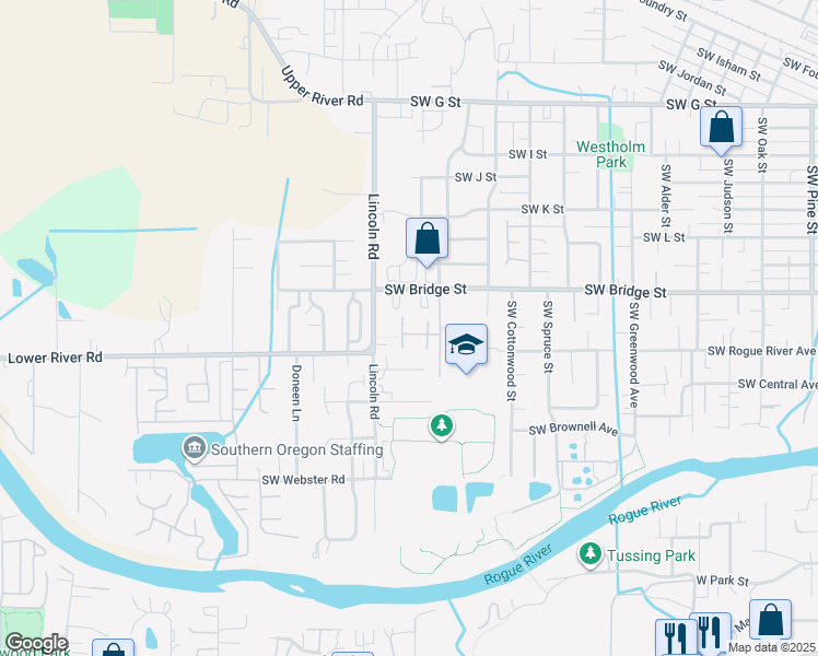 map of restaurants, bars, coffee shops, grocery stores, and more near 1979 Southwest Betty Lane in Grants Pass
