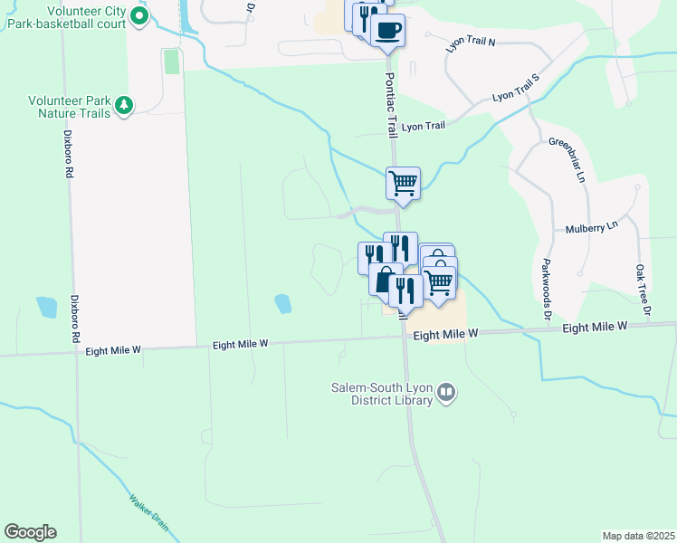map of restaurants, bars, coffee shops, grocery stores, and more near 61260 Eight Mile Road in South Lyon