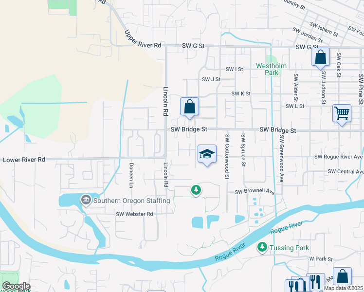 map of restaurants, bars, coffee shops, grocery stores, and more near 1979 Southwest Betty Lane in Grants Pass