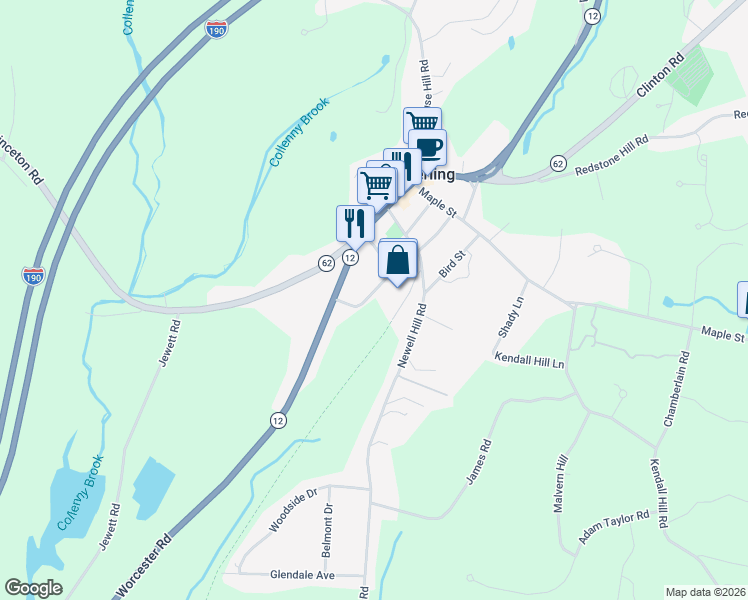 map of restaurants, bars, coffee shops, grocery stores, and more near 17 Waushacum Avenue in Sterling