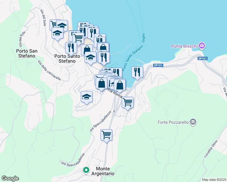 map of restaurants, bars, coffee shops, grocery stores, and more near 22 Via Roma in Porto Santo Stefano