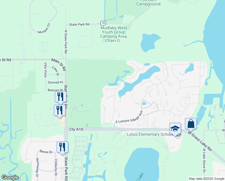 map of restaurants, bars, coffee shops, grocery stores, and more near 6338 Burr Oaks Court in Fox Lake