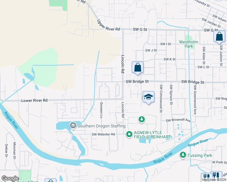 map of restaurants, bars, coffee shops, grocery stores, and more near 789 Tami Road in Grants Pass