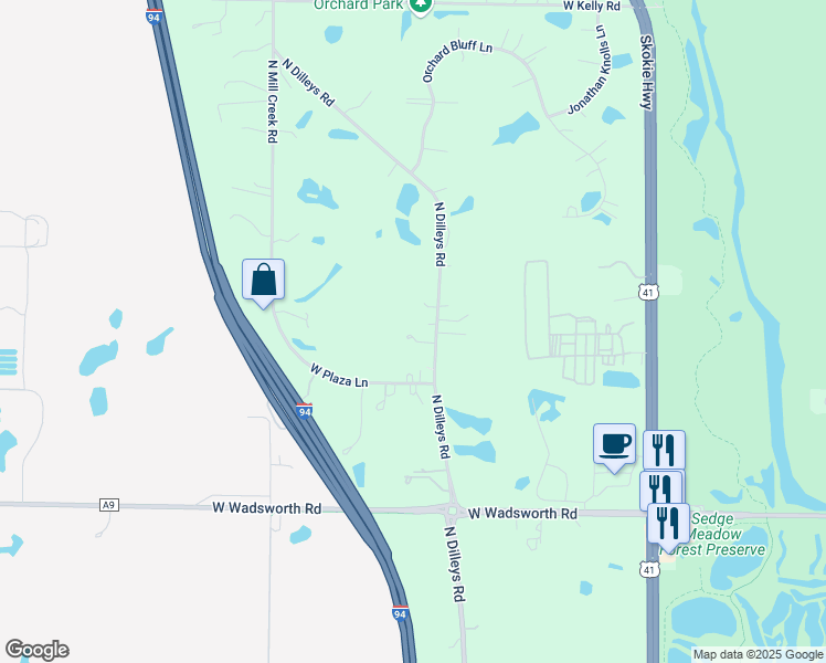 map of restaurants, bars, coffee shops, grocery stores, and more near 16240 West Plaza Lane in Wadsworth