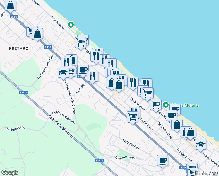 map of restaurants, bars, coffee shops, grocery stores, and more near 100 Via Nazionale Adriatica Nord in Francavilla al Mare