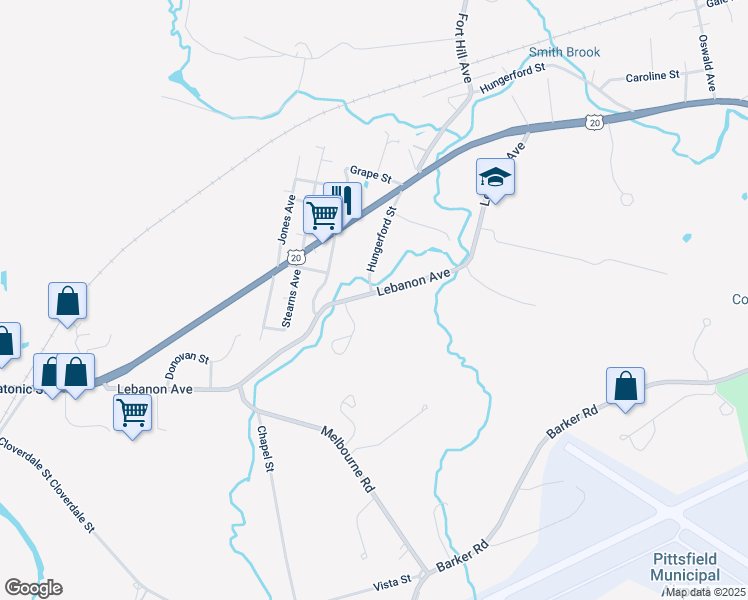 map of restaurants, bars, coffee shops, grocery stores, and more near 221 Lebanon Avenue in Pittsfield