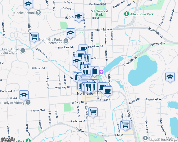 map of restaurants, bars, coffee shops, grocery stores, and more near 229 Hutton Street in Northville