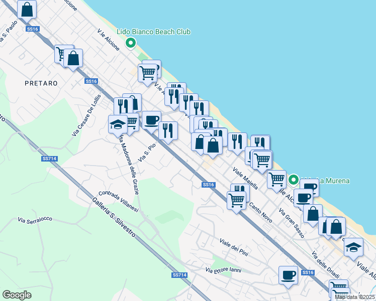map of restaurants, bars, coffee shops, grocery stores, and more near 100 Via Nazionale Adriatica Nord in Francavilla al Mare