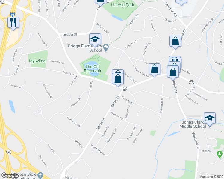 map of restaurants, bars, coffee shops, grocery stores, and more near 442 Marrett Road in Lexington
