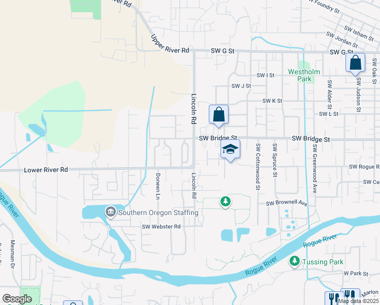 map of restaurants, bars, coffee shops, grocery stores, and more near 750 Lincoln Road in Grants Pass