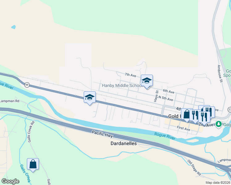map of restaurants, bars, coffee shops, grocery stores, and more near 1132 4th Avenue in Gold Hill