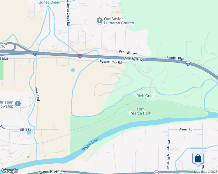 map of restaurants, bars, coffee shops, grocery stores, and more near 3013 Pearce Park Road in Grants Pass