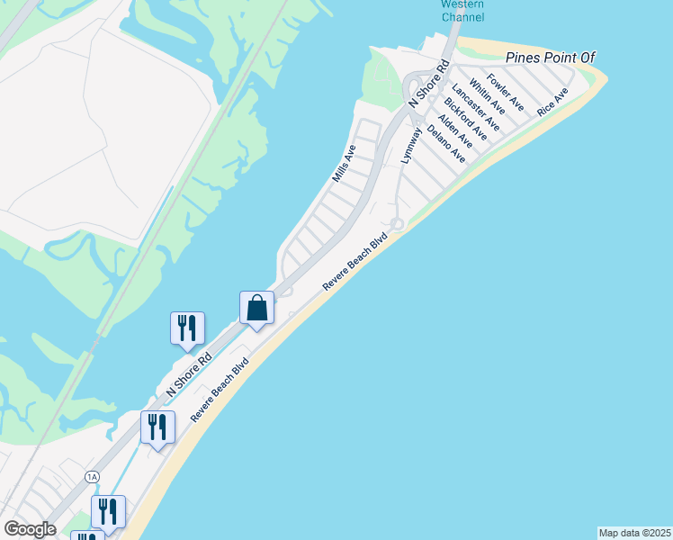 map of restaurants, bars, coffee shops, grocery stores, and more near 307 North Shore Road in Revere