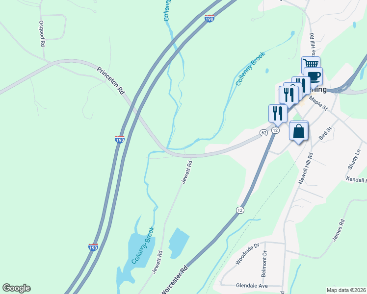 map of restaurants, bars, coffee shops, grocery stores, and more near 45 Princeton Road in Sterling