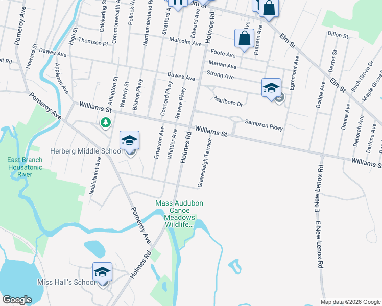 map of restaurants, bars, coffee shops, grocery stores, and more near 16 Gravesleigh Terrace in Pittsfield