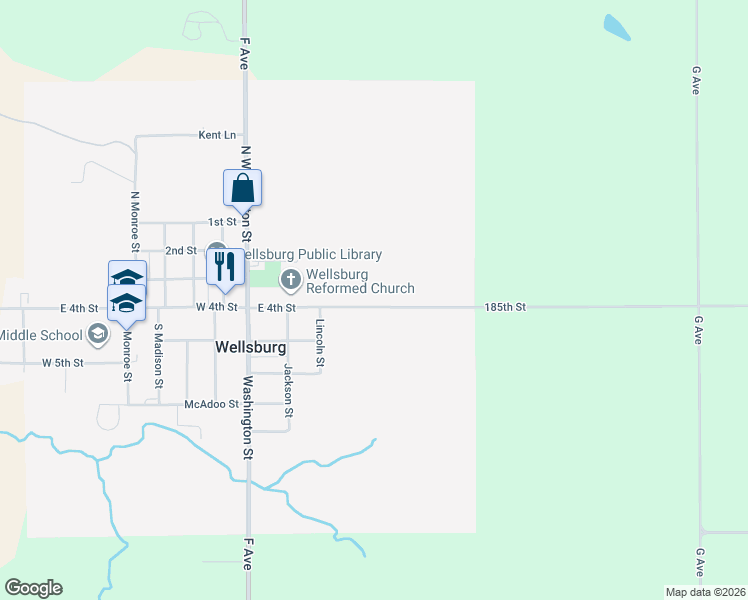 map of restaurants, bars, coffee shops, grocery stores, and more near 819 East 4th Street in Wellsburg