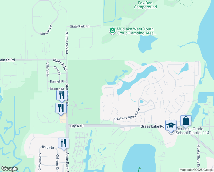 map of restaurants, bars, coffee shops, grocery stores, and more near 6412 Cherrywood Court in Fox Lake