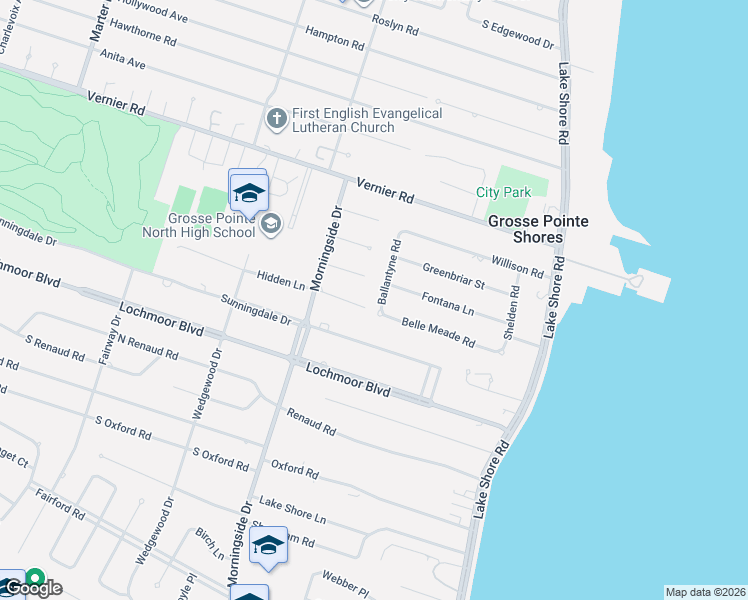 map of restaurants, bars, coffee shops, grocery stores, and more near 488 Coventry Lane in Grosse Pointe Woods