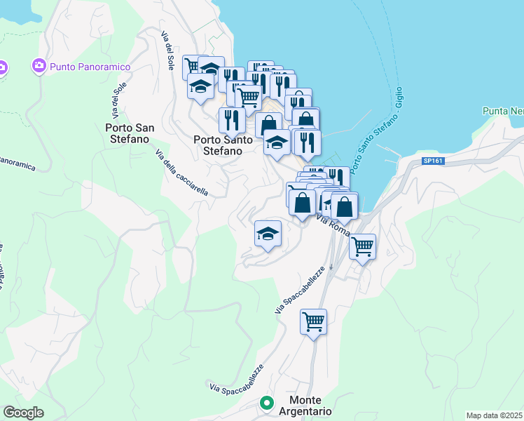 map of restaurants, bars, coffee shops, grocery stores, and more near 25 Via dell’ Appetito in Porto Santo Stefano