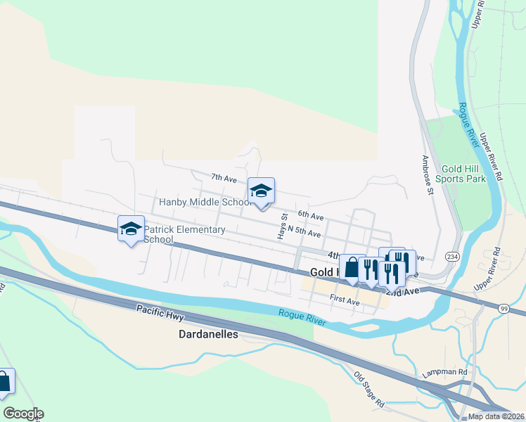 map of restaurants, bars, coffee shops, grocery stores, and more near 806 6th Avenue in Gold Hill