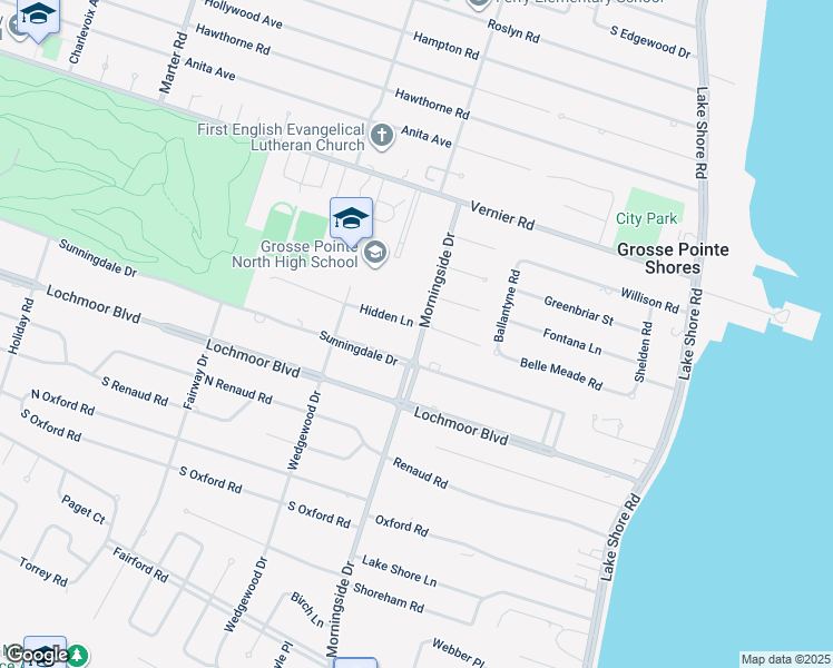 map of restaurants, bars, coffee shops, grocery stores, and more near 620 Hidden Lane in Grosse Pointe Woods