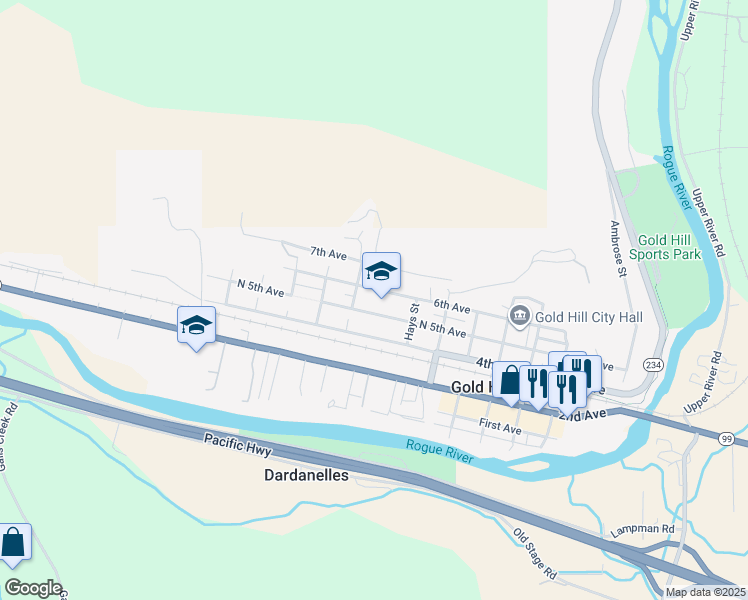 map of restaurants, bars, coffee shops, grocery stores, and more near 806 6th Avenue in Gold Hill