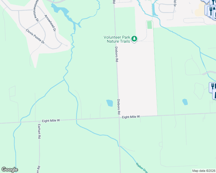 map of restaurants, bars, coffee shops, grocery stores, and more near 21321 Dixboro Road in South Lyon