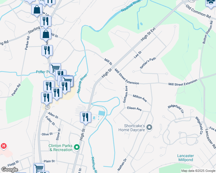 map of restaurants, bars, coffee shops, grocery stores, and more near 22 Ross Street in Clinton