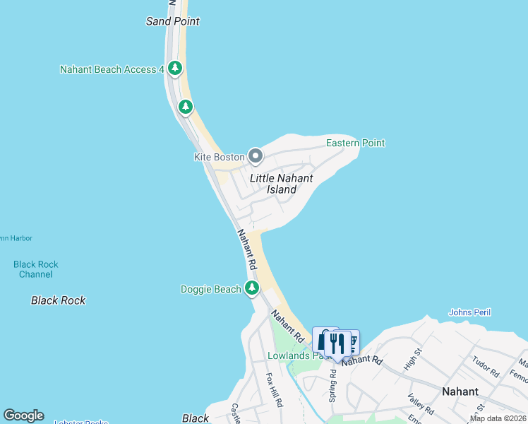 map of restaurants, bars, coffee shops, grocery stores, and more near 27 Mills Terrace in Nahant