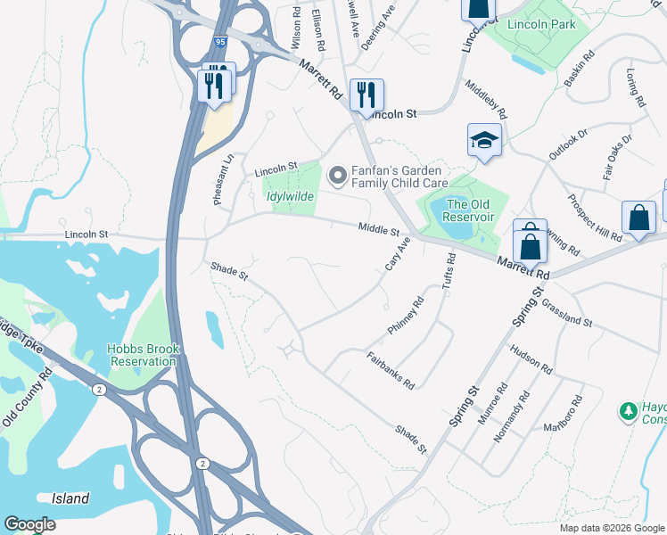 map of restaurants, bars, coffee shops, grocery stores, and more near 6 Freeman Circle in Lexington