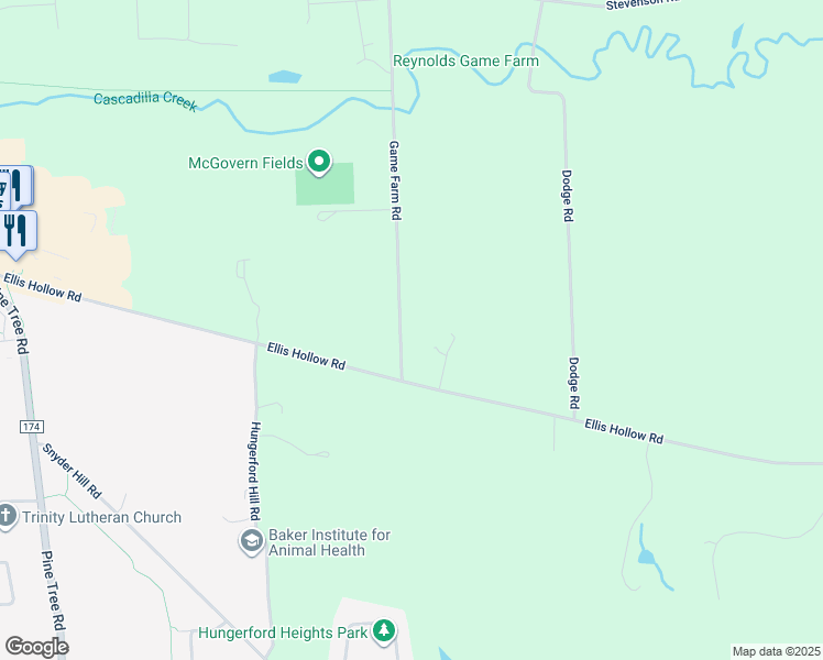 map of restaurants, bars, coffee shops, grocery stores, and more near 155-159 Game Farm Rd in Ithaca