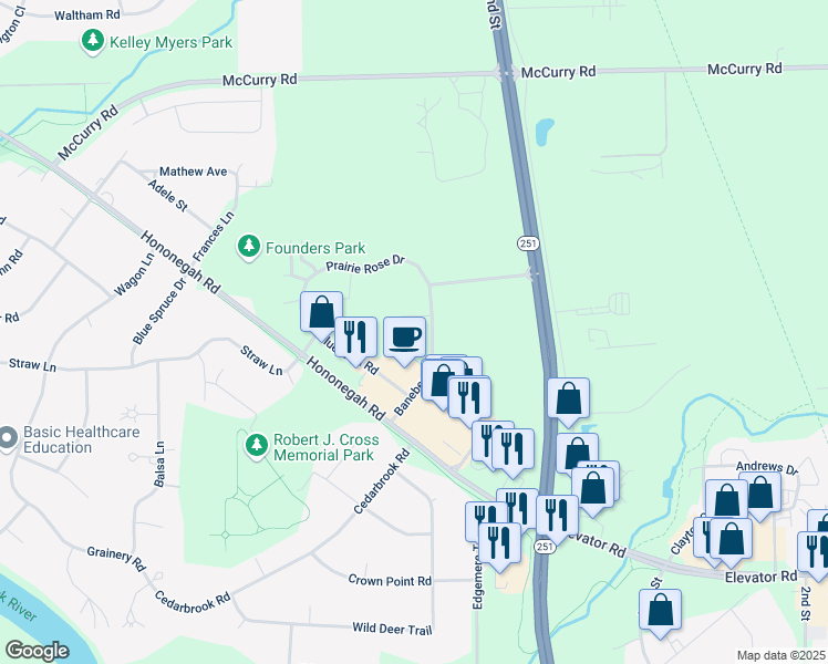map of restaurants, bars, coffee shops, grocery stores, and more near 12014 Baneberry Drive in Roscoe